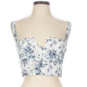 Floral Blue and White Women's Corset crop top cotton/linen